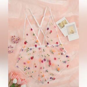 Floral Embroidered Sheer Teddy